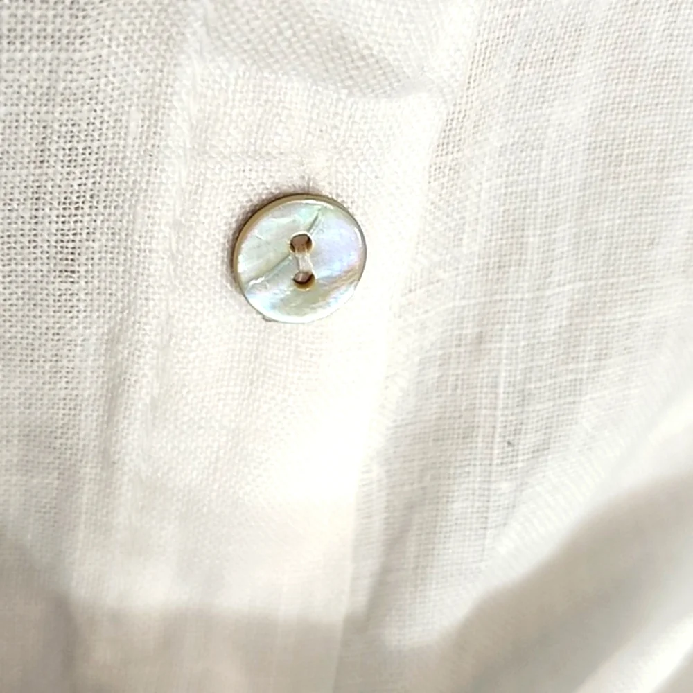 Lungo L'arno Shirt 100% Linen Mother Of Pearl Buttons Long Sleeves White Size L - Picture 6 of 12